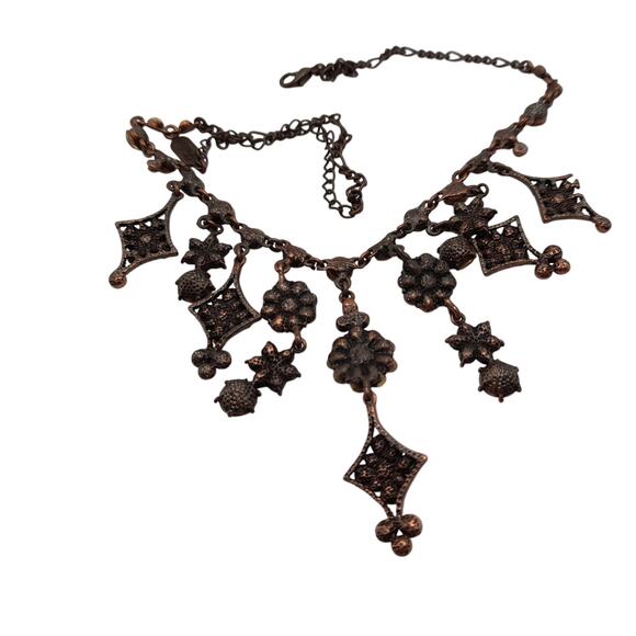 Felecia Topaz Rhinestone Dangle Necklace, Bronze Tone, 17 1/2 Inches, China - Picture 11 of 14